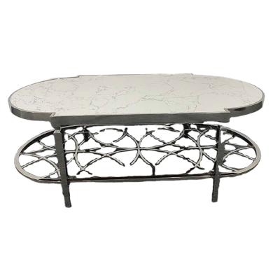 China Modern luxury white marble coffee table eco-friendly coffee table stainless steel material for living room furniture for sale