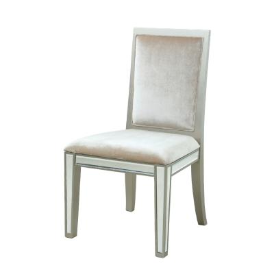 China Hot mirror fabric art dining luxury dining table and chair high quality silver light color chair for sale