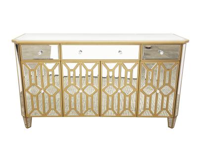 China Eco-friendly Cabinet Material Modern Luxury Gold Sideboard Solid Wood Cabinet Mirrored Sideboard Kitchen Furniture for sale