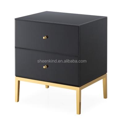 China Luxury Modern Small Nightstand Metal Bedroom Two Drawer Nightstand French Gold Black Bedside Table for sale