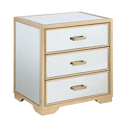 China Mirror gold mirror nightstand stainless steel nightstand 3 drawer bedside table. for sale