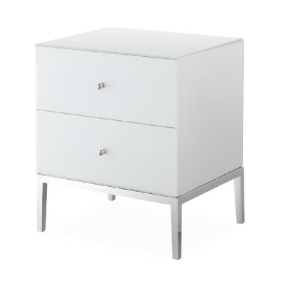 China Double Drawer Bedside Table Eco-friendly Material Modern Luxury White Bedroom Furniture Stainless Steel Nightstands for sale