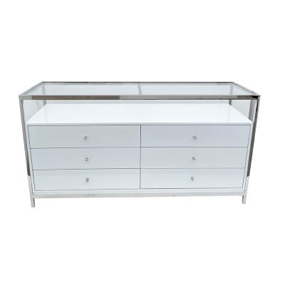 China Modern Concise Glossy Wood Storage Color Dresser Stainless Steel Dressers 6 Drawers Bedroom Furniture Chest for sale