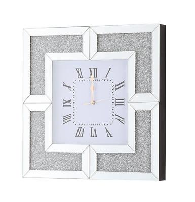 China CLASSIC Modern Square Luxury Silver Sparkle Mirrored Floating Crystal Diamond Crushed Wall Clock for sale