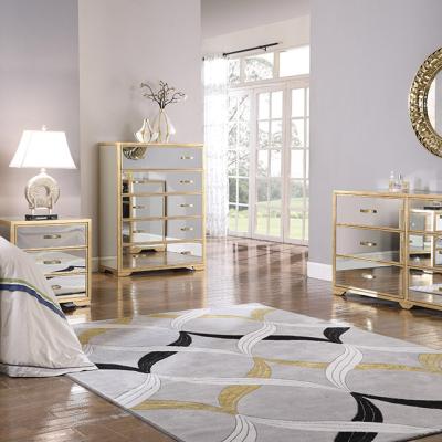 China Combine Single Drawers Gold Edge Mirror Bedroom Furniture Drawer Cabinet Combination Furniture Mirror Chest for sale