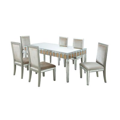 China Modern glass mirror furniture family hotel use furniture dining table chair set dining room set glass mirror furniture for sale