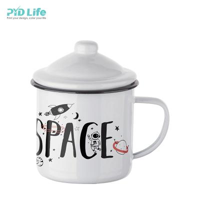 China Sublimation Viable Wholesale Cheap Camping Custom White Sonvenir PYD Enamel Mug of Life RTS 12 oz Blank With Lid for sale