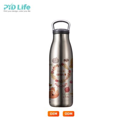 China Wholesale Custom PYD Sustainable Life Logo Sublimation Silver Stainless Steel Sports Water Bottle With Filter Lid for sale