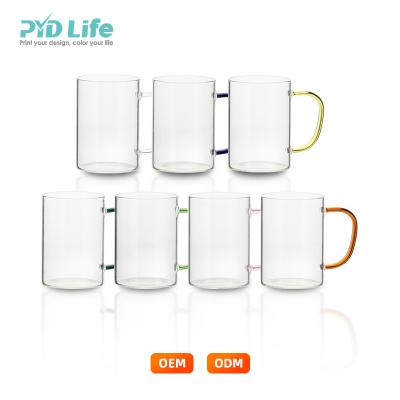 China PYD Life RTS Color Handle Custom 11oz Sublimation Tea Milk Glass Stocked Transparent Clear Bulk Coffee Mug With Handle for sale