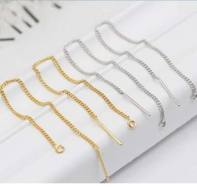 China Jewelry Making Accessories S925 Sterling Silver Ear Wire Cuban Chain Side Chain Gold Plated Long Jewelry Earrings DIY Making Material Wholesale for sale