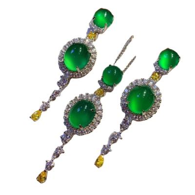 China CLASSIC Dark Green Drop Necklace Water Green Jade Retro Art Sweater Chain Bohemian Pendant Clothes European Style Accessories for sale