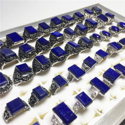 China BOHEMIA High Quality Vintage 925 Sterling Silver Lapis Gemstone Men's Ring for sale