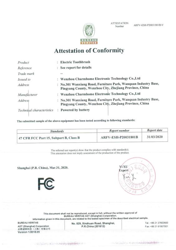 FCC - Wenzhou Charmhome Electronic Technology Co., Ltd.