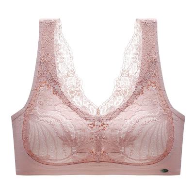 China One-piece larp lace up back seamless beautiful deep V-neck gathered gathered underwear beautiful back wrapped chest women's lace bra for sale