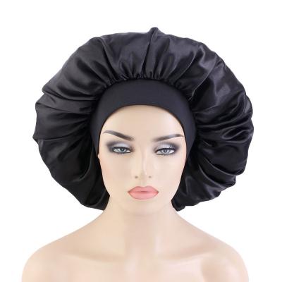 China Custom Made Abeis Satin Bonnet European and American Style Large Silky Hair Wraps Sleep Cap Wide Elastic Band for Women Long Curly Natural Hair for sale