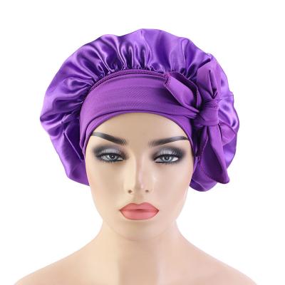 China Abeis European and American satin style hood sleep silk night cap for women curly hair wig with stretch tie band for sale