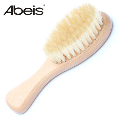 China EXFOLIATE wooden baby hair brush with natural goat hair stiffens infant hair baby brush for sale