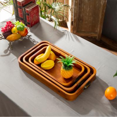 China Sustainable Farmhouse Custom Wholesale Torched Brown Rustic Wooden Dish Dinner Serving Tray Set 3 For Restaurant Table for sale