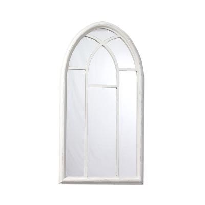 China Vintage Farmhouse Minimalist Shabby Chic Decorative Wooden Window Frame Arch Wall Decorative Mirror, Arched Doorway Mirror Wall for sale