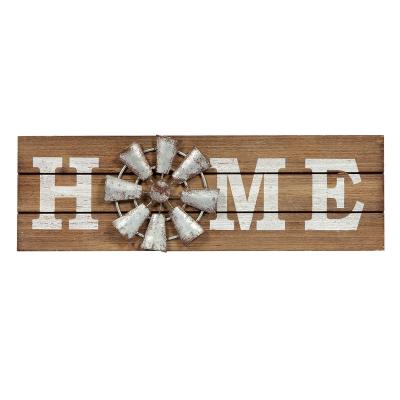 China Traditional Decorative Table Top and Wall Decor, Wooden Hanging Farmhouse Sign with Metal Windmill for O, Rustic Wooden Windmill Home Sign for sale