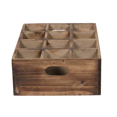 China Rustic Europe Vintage Finish Brown Wood 12 Slot Beer Bottle Serving Crate/Carry Handles Beer Storage Box - Beer Storage Box for sale