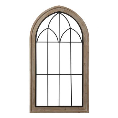 China Rustic Europe Vintage Farmhouse Deco Cathedral Arch Window Frames Wood And Metal Window Pane Decorative Wall Art Vintage Farmhouse for sale