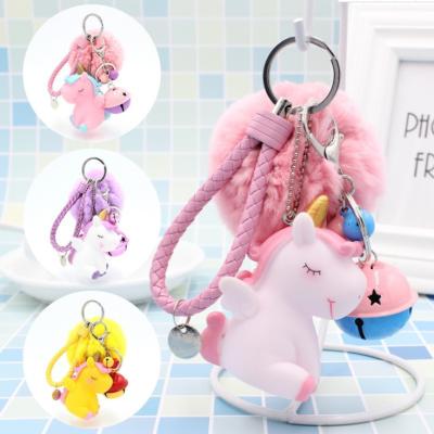 China Hot Custom 3d Cartoon Horse Satchel Pony Pony Pom Pom Promotion Gifts Sale PVC Key Chain for sale