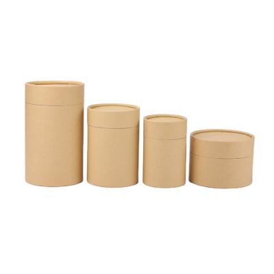 China Recycled Materials Wholesale Luxury Kraft Paper Cylinder Box Candle Tea Gift Paper Clear Window Cylinder Box for sale