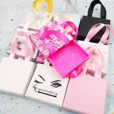 China Square Shopping Bag Shape Good Quality Gift Lashes Box Private Label Lashes Case Custom Eyelash Boxes Packaging With Your Own Logo for sale