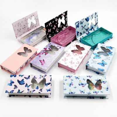 China Custom Lashbox Good Quality Mink Eyelashes Custom Pink Eyelash Packaging Clean Butterfly Eyelash Packaging Box for sale