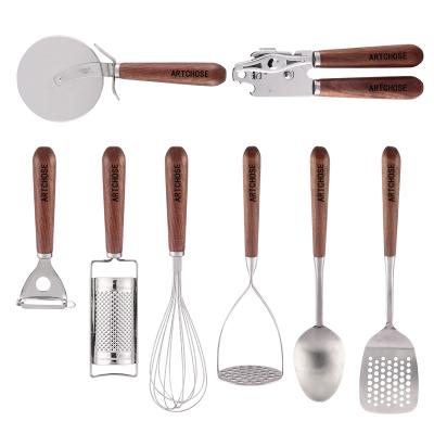 China ARTCHOSE 8Pcs Stainless Steel Kitchen Accessories Sustainable Kitchen Utensils Cooking Tools With Wooden Handle for sale