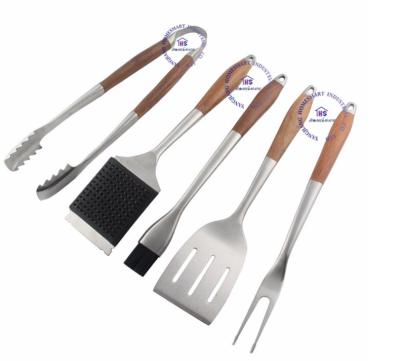 China Easily Cleaned 5 Pcs Rosewood Cavity Handle Stainless Steel BBQ BBQ Spatula Turner Grilling Fork Utensils Tool Kit Cleaning Tong for sale