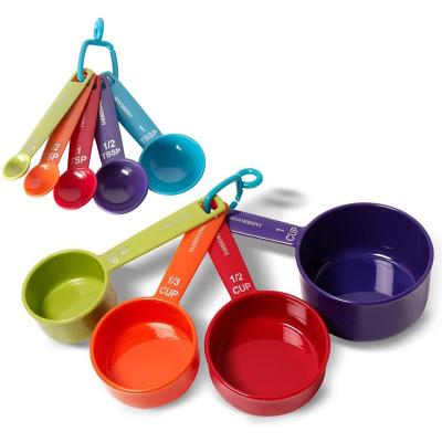 China Sustainable High Quality OEM Kitchen Instruments Baking 9 Piece BPA Free Machining Colorful Plastic Measuring Cup for sale