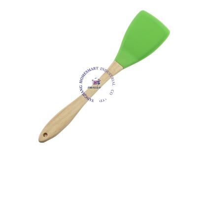 China Safety Sustainable Design Long Handle Kitchen Spatula Extendable Nylon Wooden Kitchen Tools for sale