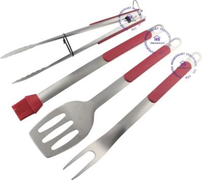 China Supplier Easily Cleaned With Customized Logo Food Grade Food Fork Roasting Meat Fork With Red Silicone Handle BBQ Tool for sale