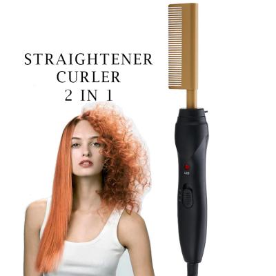 China Safety Use Hair Dry and Wet Straightener Brush Curling Iron Comb Straightening Electric Hair Straightener Copper Comb Hot Gold Comb for sale