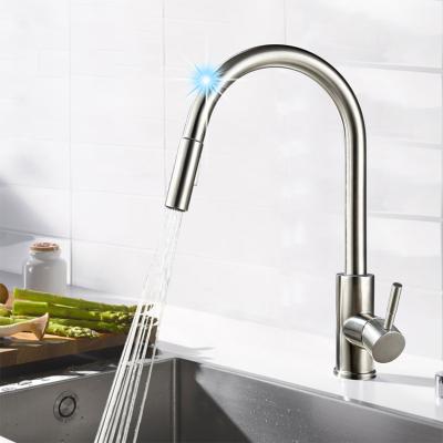 China Sense Faucets 304 Stainless Steel Pull Faucet Induction Kitchen Stretch Faucet Brushed Gold Touch Black Faucet for sale