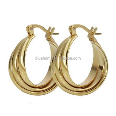 China Unique High Quality BOHEMIA Stainless Steel 18k Gold Triple Hoop Earrings Women Gift for sale