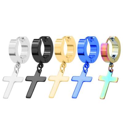 China Colorful Hiphop Hip Hop Crucifix Stainless Steel Cross Stud Earring Long For Men Women for sale