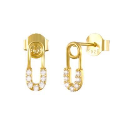 China FASHIONABLE gold plating diamond paper clip punk 925 crystal earring silver stud earring for women for sale