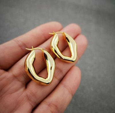 China New Design Fashion Unique Brass Gold Plating True Geometric Irregular Shpae Style All-match Circle Minimalist Earrings for sale