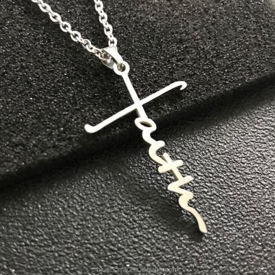 China New Stainless Steel Hope Love Faith Cross Necklace Men Customized Customized Faith Necklace Men Women Gift for sale