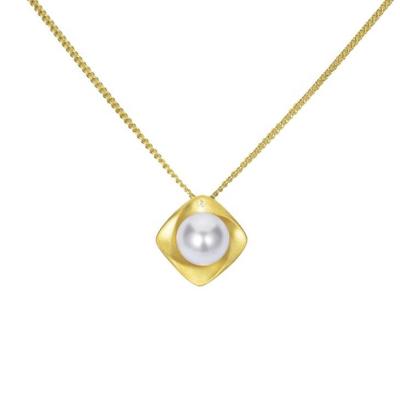 China Lead& Nickel 925 Sterling Silver Square Vortex Pearl Necklace 14 Carat Free Pendant Gold Plated Chain Necklace for sale