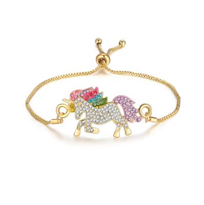 China Wholesale Cute Hot Sale Cute Cartoon Color Unicorn Horse Kids Children Charm Crystal Bracelet & Bangles for sale