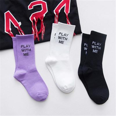 China New antibacterial letter women socks fashion cotton young girl tube socks GAME WITH ME printing socks wholesale for sale