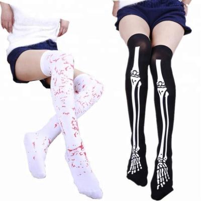 China Anti-Fault Wholesale Cheap Knee High Halloween Stockings Costume Ball Cosplay Socks Long With Skull And Blood for sale