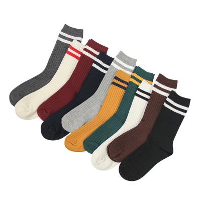 China Hot Selling Antibacterial Cute Japanese Cotton Girls High School Loose Striped Crew Socks Colorful Women Socks for sale