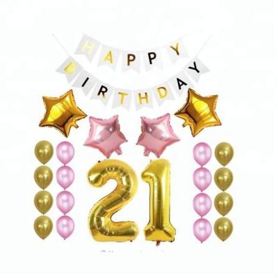 China Wholesale 21th Decoration Happy Birthday Foil Helium Balloon Set For 21 Years Birthday Party Decoration for sale