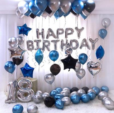 China Wholesale 18th Happy Birthday Metallic Blue Birthday Party Decoration Silver Balloon Set As Shown for sale