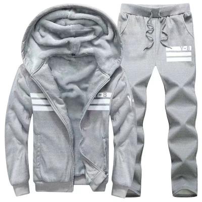 China Winter Breathable Men Plus Padded Velvet Plus Size Hooded Suit Fashion Sports Casual Pants Warm And Comfortable Men Wear. for sale